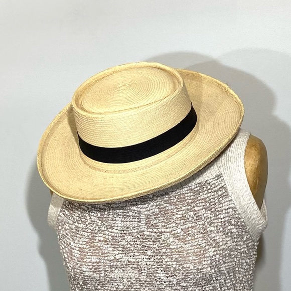Summer ladies hat palm leaves 100% black fabric band, handcrafted 53 main image 9